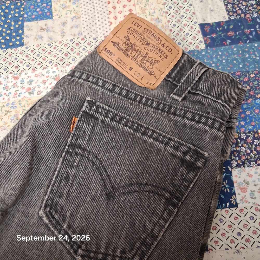 90s Vintage Levis 505 Orange Tab Washed Black Distressed Jeans Mens 29x34 USA